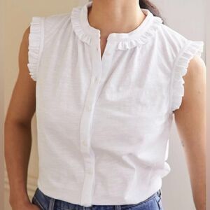 Boden Daphne Frilly White Sleeveless Relaxed Fit Shirt. US 2 Petite. 2P. NWOT.